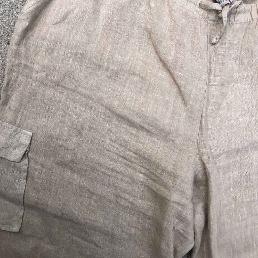 VTG FOCUS Wide Leg 100% Linen Pants Women's LARGE Pockets Beige Drawstring​​​​ - Picture 2 of 7